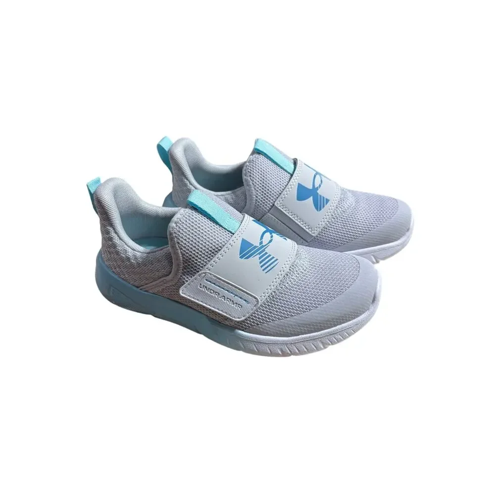 Under Armour 1Y Gray Blue Flash No Tie Kids Girls 3026723-014 Sneakers Athletic